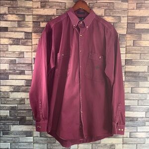 90’s Vintage Men's Burgundy Button-Down Shirt Duck Unlimited Large